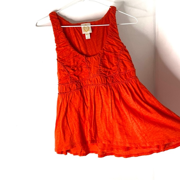 Anthropologie Ric Rac Red Orange Ruffled Cotton Tank Top - Picture 3 of 8